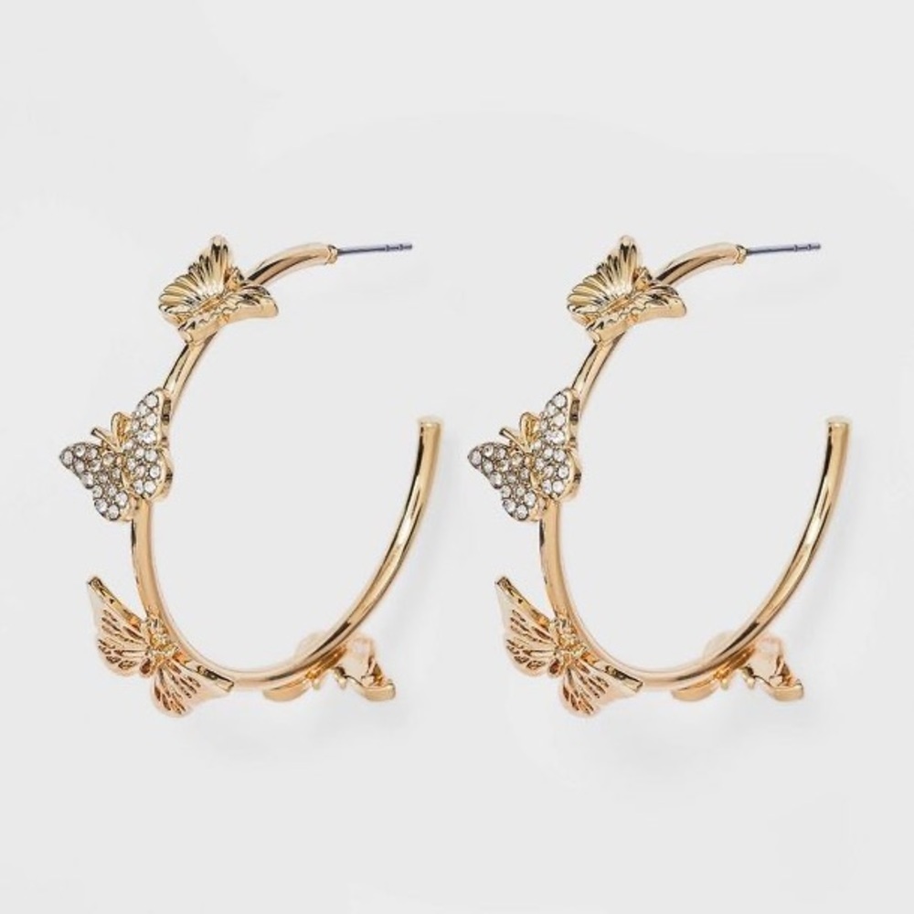 SUGARFIX by BaubleBar Crystal Wings Butterfly Hoop Earrings - Gold, NWT‎